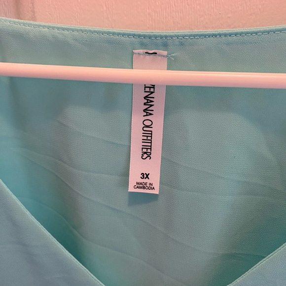 Women's Aqua Blouse with Ruffle Sleeves - Picture 2 of 3